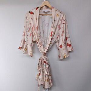 Birdy Grey Womens XS S Pink Western Rodeo Print Satin Robe Cowgirl Bachelorette